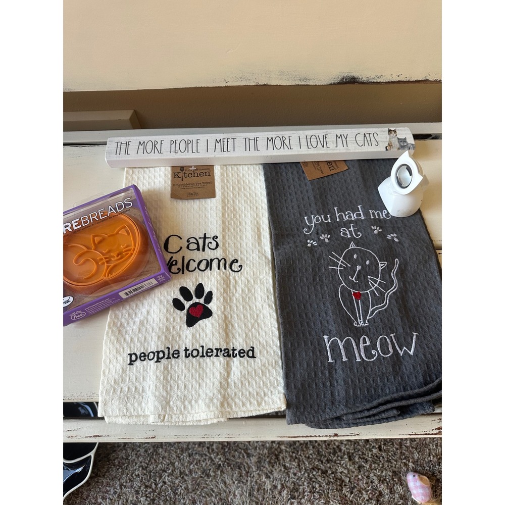 Cat Lover Kitchen Decor Bundle Kay Dee Tea Towels Sign Sandwich Cutter Opener